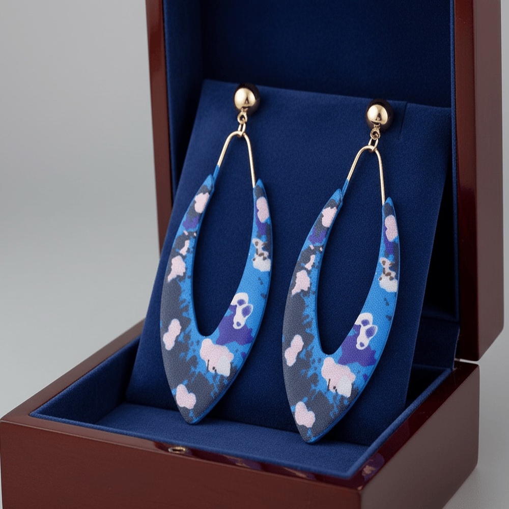 Womens Oval‎ Hoop Blue Earrings